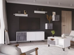 Журнальный стол Ливерпуль, белый/бетон темный