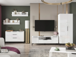 Тумба ТВ 1,65 Кимберли, Белый/Белый глянец