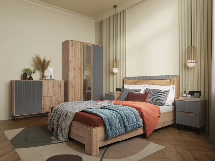 Шкаф трехстворчатый Ливерпуль, вотан/графит софт  